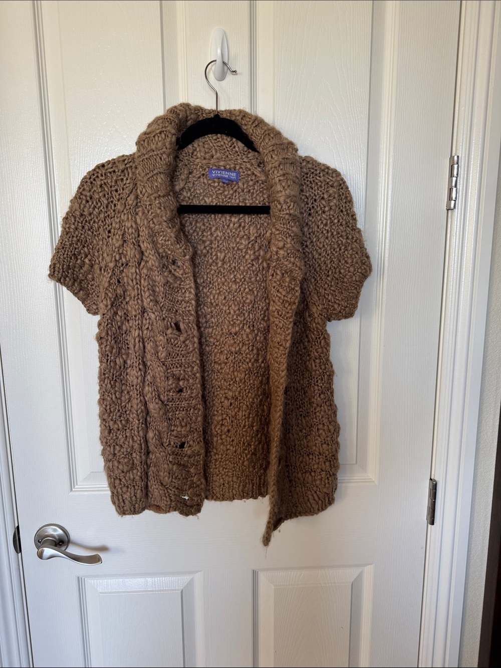 Vivienne Tam Taupe Brown Chunky Short-Sleeve Shawl Cardigan